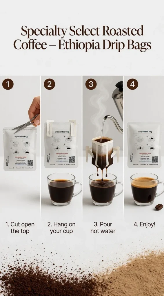 How to brew a Heleph drip bag in four steps