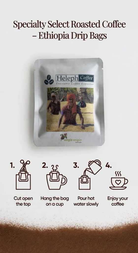 Heleph drip bag with four brewing steps